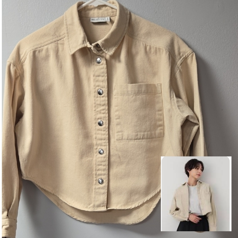 ASOS Silver Snap Cropped Button Cream Shirt Jacket US Size 2